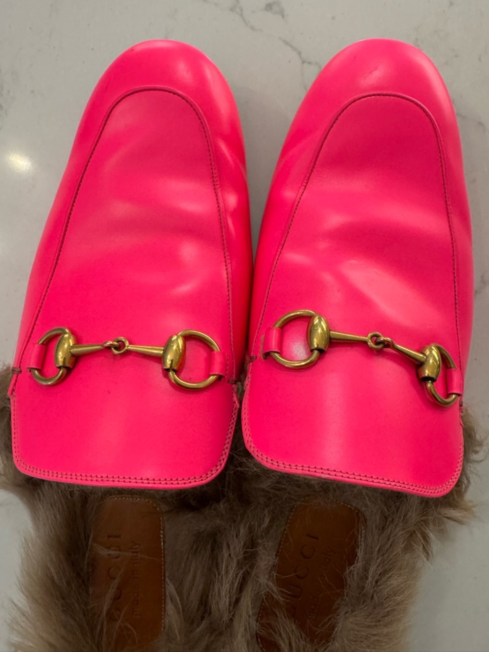 Gucci Fur-Lined Princetown Mule in Neon Pink - Picture 3 of 7